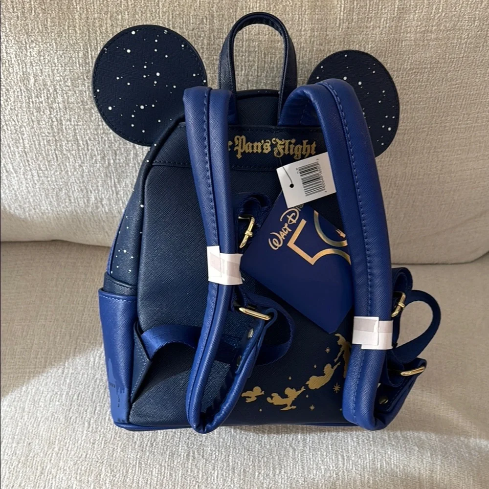Loungefly Navy Peter Pan Backpack with Gold Accents - Picture 2 of 2